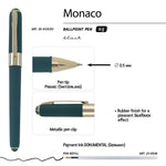 Monaco soft-touch ballpoint pen in forest green, detail view