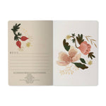 A5 soft-touch notebook with an all-over floral cover design, detail view