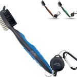 Blue golf club brush and groove cleaner with retractable carabiner clip