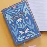 Blue floral 5x7 lined book journal - front