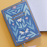 Blue floral 5x7 lined book journal - front