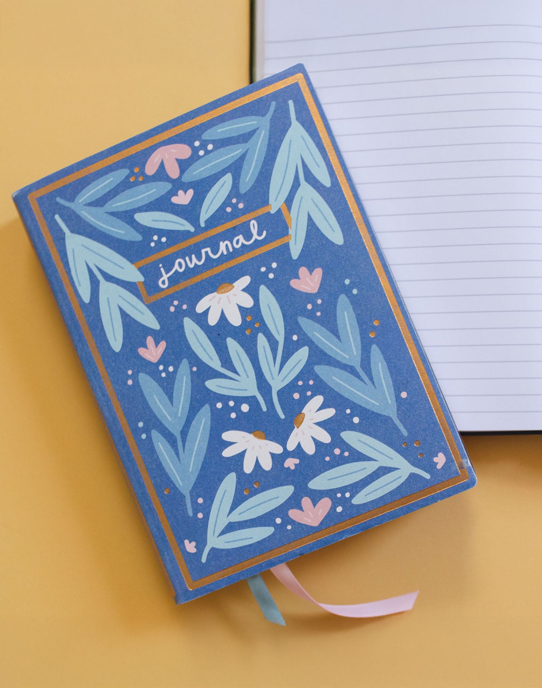 Blue floral 5x7 lined book journal - front