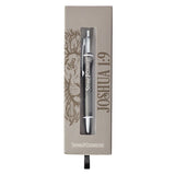 Strong and Courageous gift pen in a gray box with Joshua 1:9