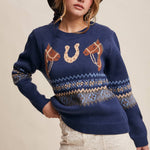 Western Horse & Horseshoe Sweater in Navy – 3