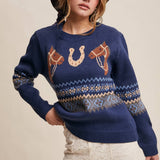 Western Horse & Horseshoe Sweater in Navy – 3
