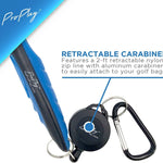 Golf club brush 2-foot retractable zip line with aluminum carabiner