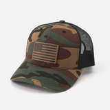American Flag Hat - Leather Patch Trucker Snapback