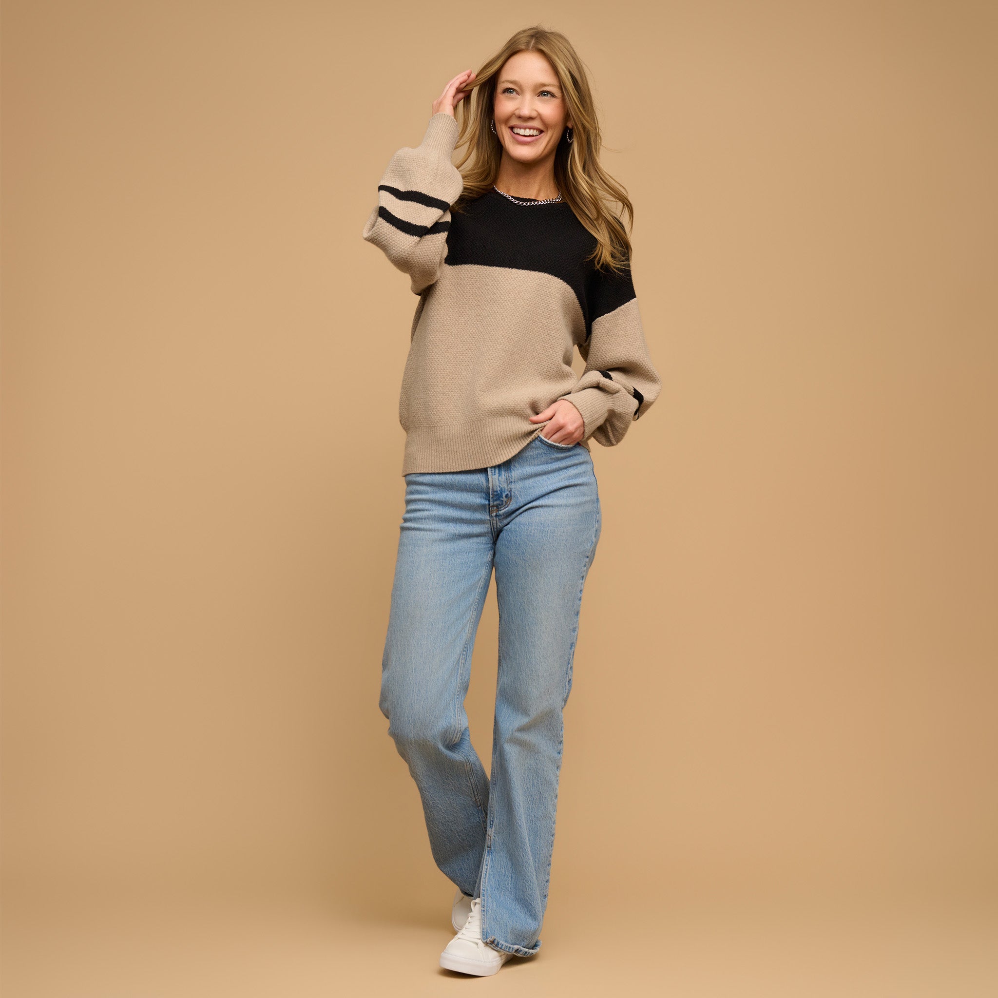 Hayley balloon sleeve sweater oatmeal - side view