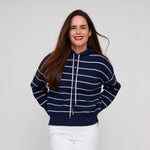 Cohen striped knit hoodie in navy stripe