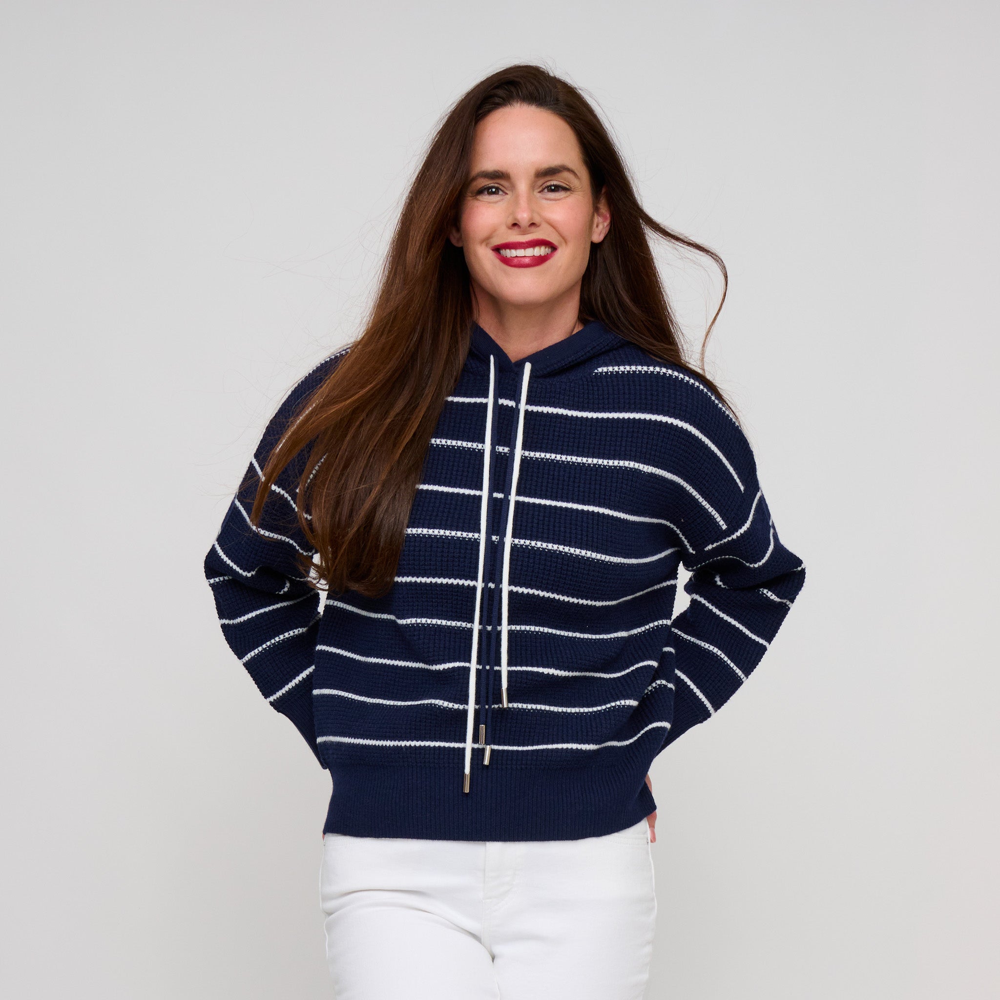 Cohen striped knit hoodie in navy stripe