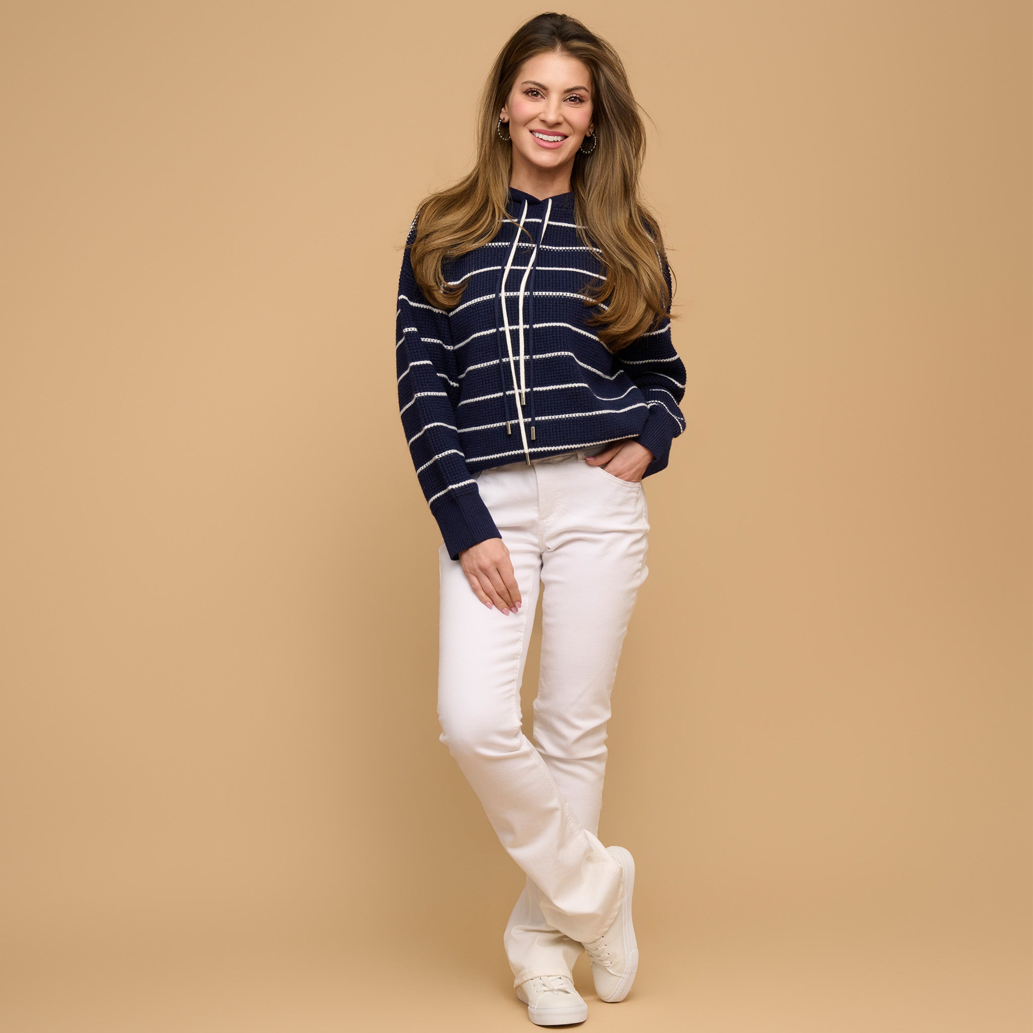 Cohen striped knit hoodie navy stripe - side view