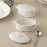 Linen Cream Stoneware Oval Mini Baker with Lid, 14 oz