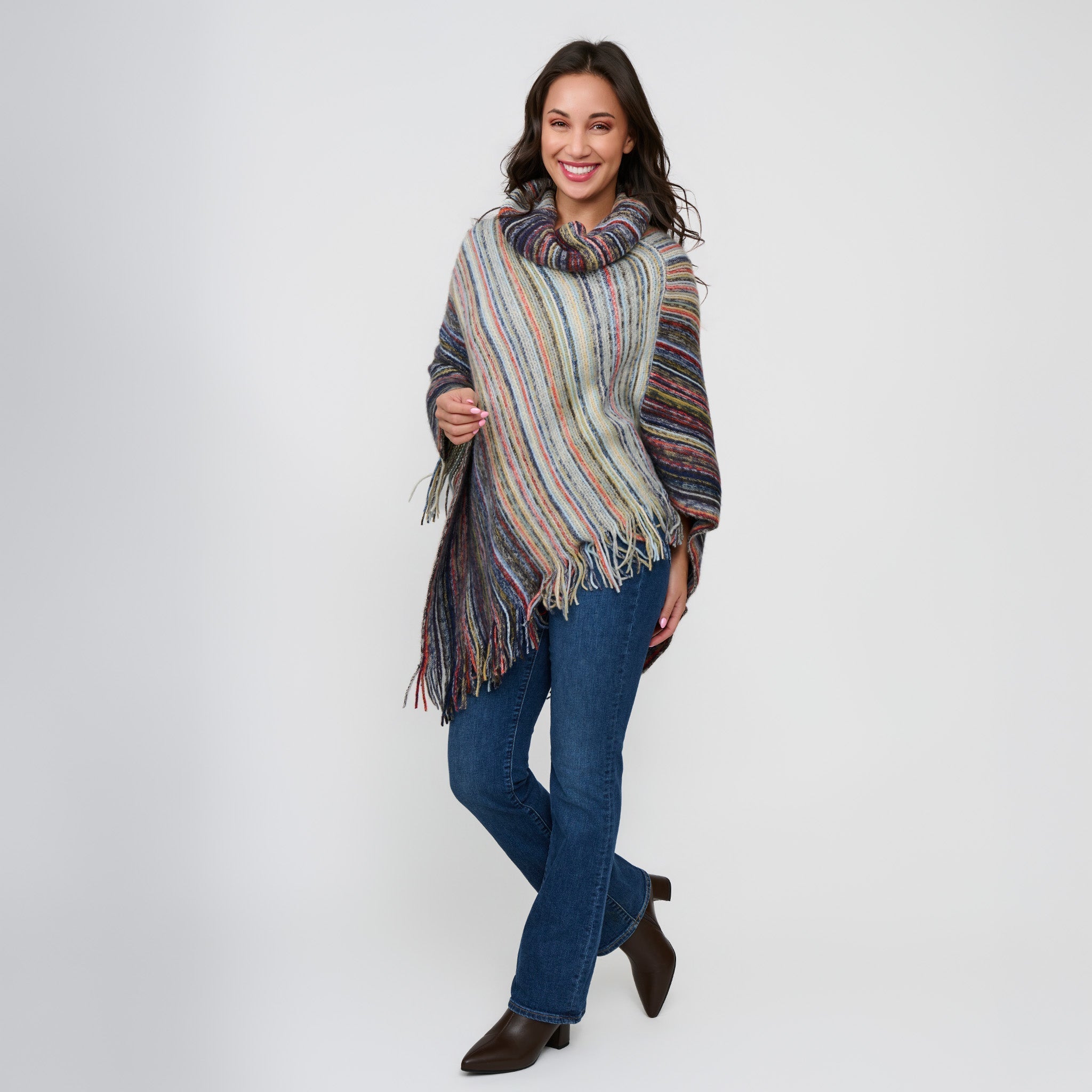 Tiya striped poncho - back view