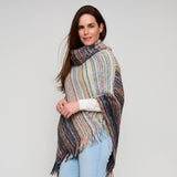 Tiya striped poncho - funnel neck detail