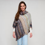 Tiya striped funnel neck poncho in midnight