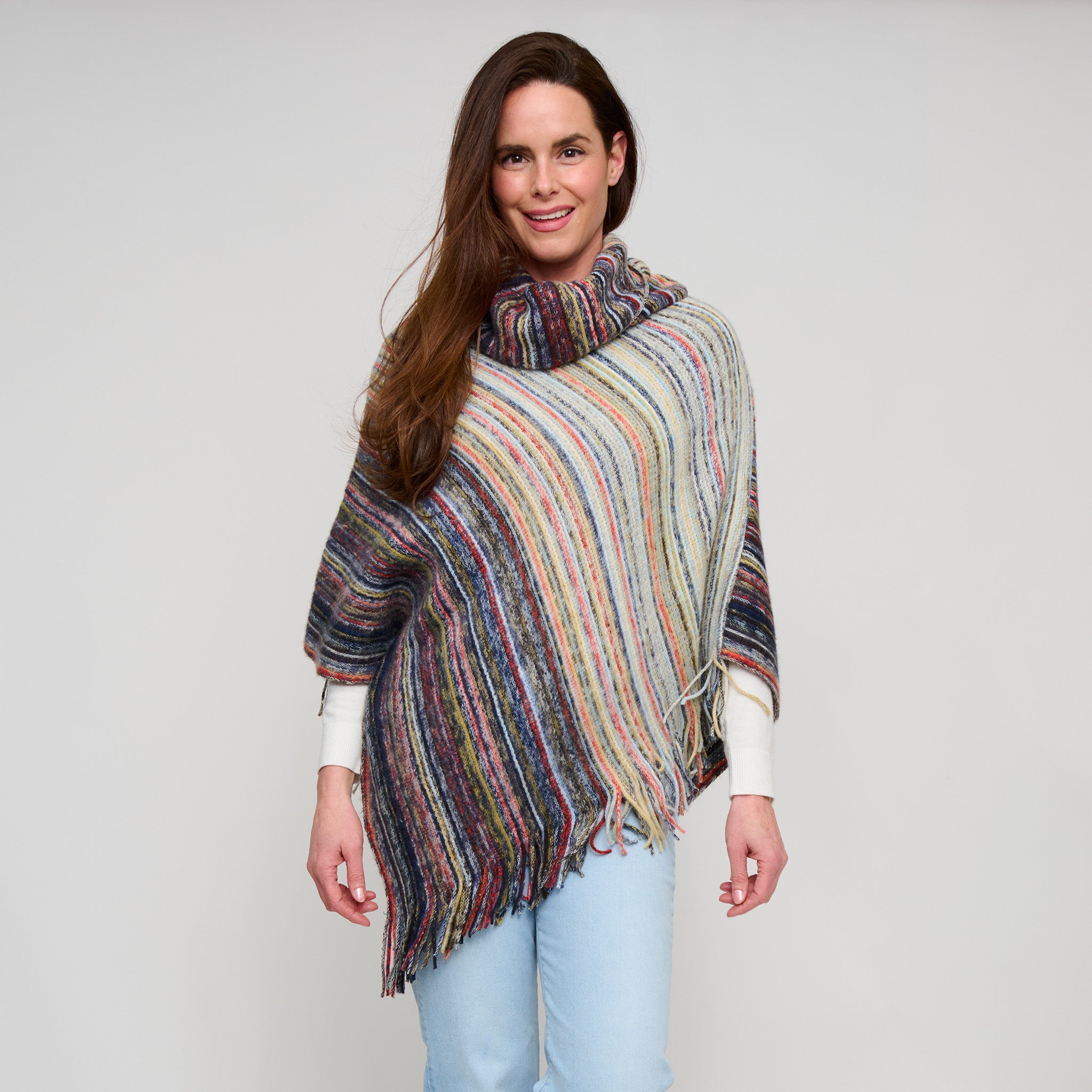 Tiya striped funnel neck poncho in midnight