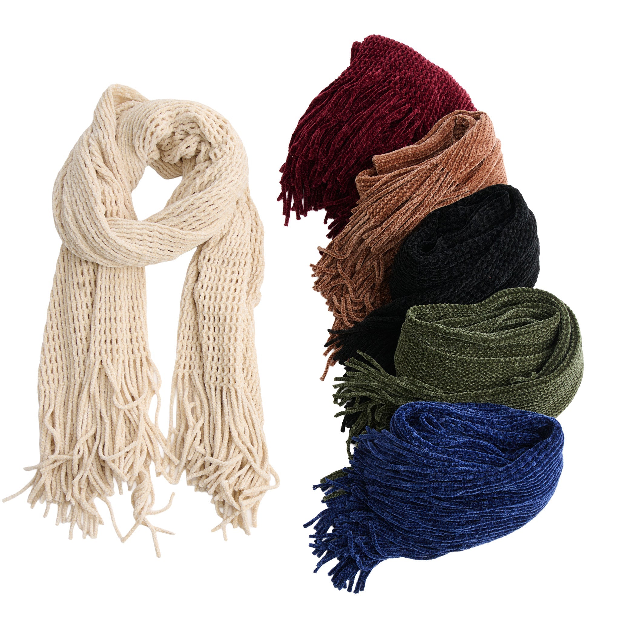 Charli chenille fringe scarf in assorted colors