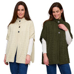 Mavi cable knit button poncho in forest green and ivory