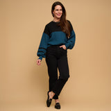 Hayley balloon sleeve sweater twilight teal - side view
