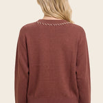Flower jacquard stitch detailed button down cardigan in copper - front view