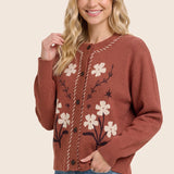 Flower jacquard stitch detailed button down cardigan in copper - back view