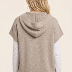Short sleeve button down hoodie sweater cardigan in taupe