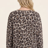 Leopard jacquard boat neck dolman sleeve sweater in brown