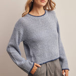 Contrast Trim Bouclé Sweater in Slate Blue – 5