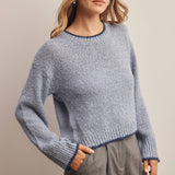 Contrast Trim Bouclé Sweater in Slate Blue – 5