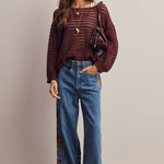 Open-Knit Stripe Sweater Top in Burgundy – 8