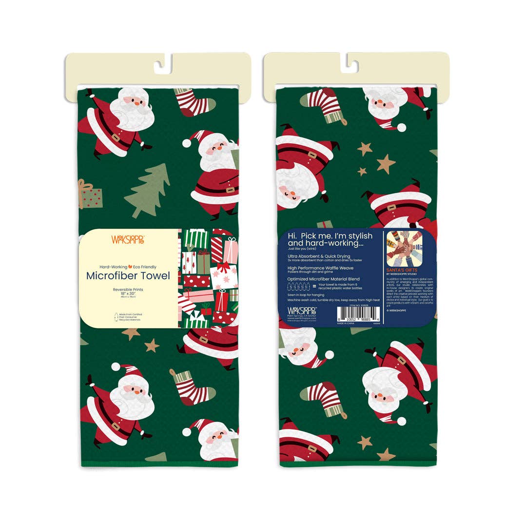 Santa's Gifts reversible Christmas microfiber kitchen towel, view 2