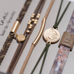 Adapt hair tie bracelet set in earthy neutrals and camo with gold antler charm, view 3