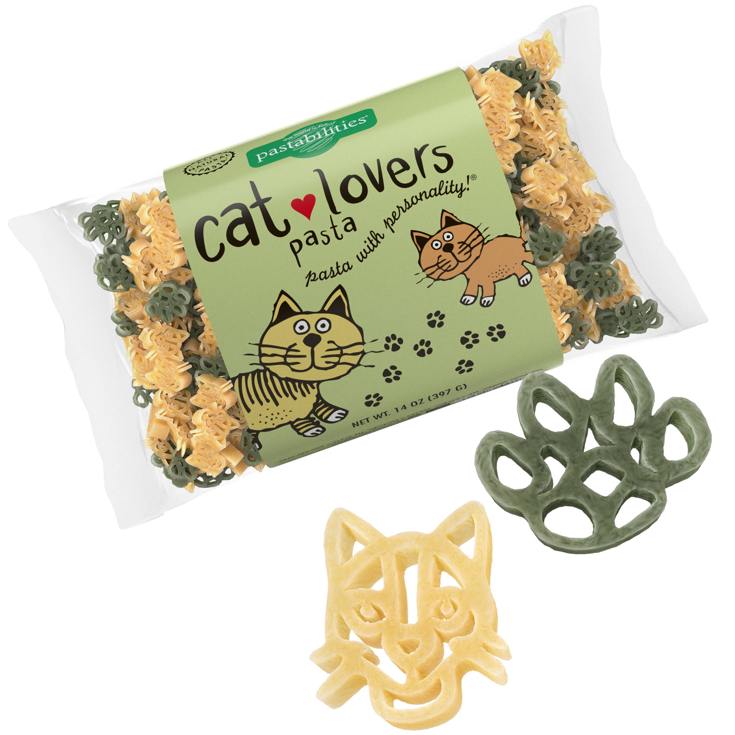Pastabilities Cat Lovers Pasta bag with cat face and paw print pasta