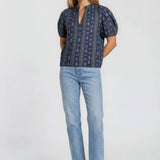 PUFF SLEEVE TOP-NAVY MULTI
