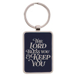 The Lord Bless You and Keep You silver medallion keychain with midnight blue face
