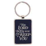 The Lord Bless You and Keep You silver medallion keychain with midnight blue face