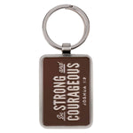 Be Strong and Courageous silver medallion keychain with brown epoxy face