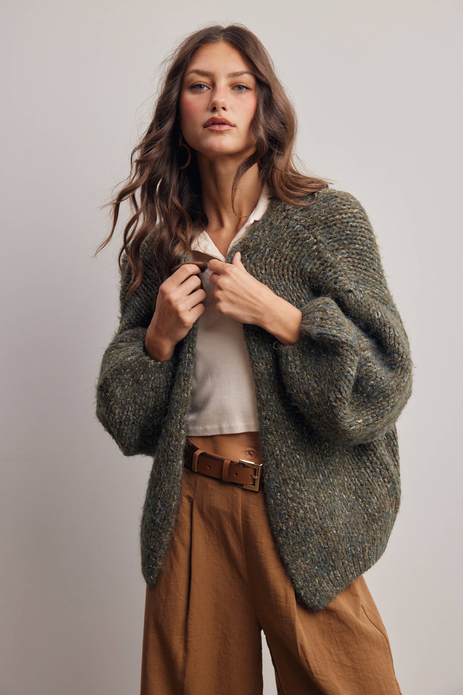 Chunky Soft-Touch Knit Cardigan in Olive – 5