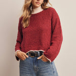 Contrast Trim Bouclé Sweater in Wine – 2
