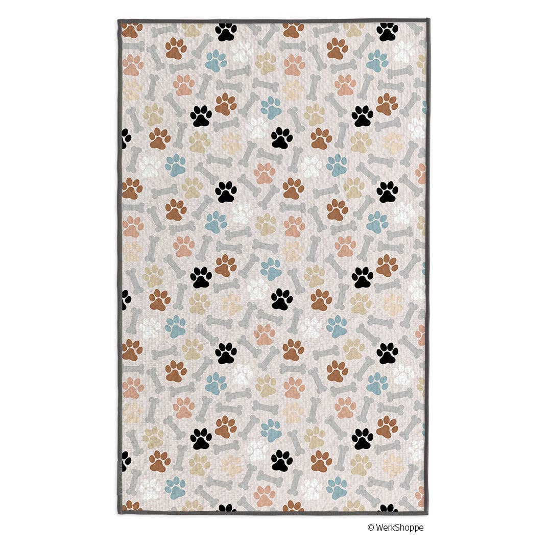 Dog paws and bone print microfiber pet drying towel
