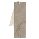Amazing Grace taupe faux leather bookmark with crown of thorns and Isaiah 53:5