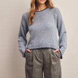 Contrast Trim Bouclé Sweater in Slate Blue – 2