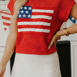 Flag Graphic Short Sleeve Sweater Top