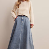 Contrast Trim Bouclé Sweater in Ivory – 10