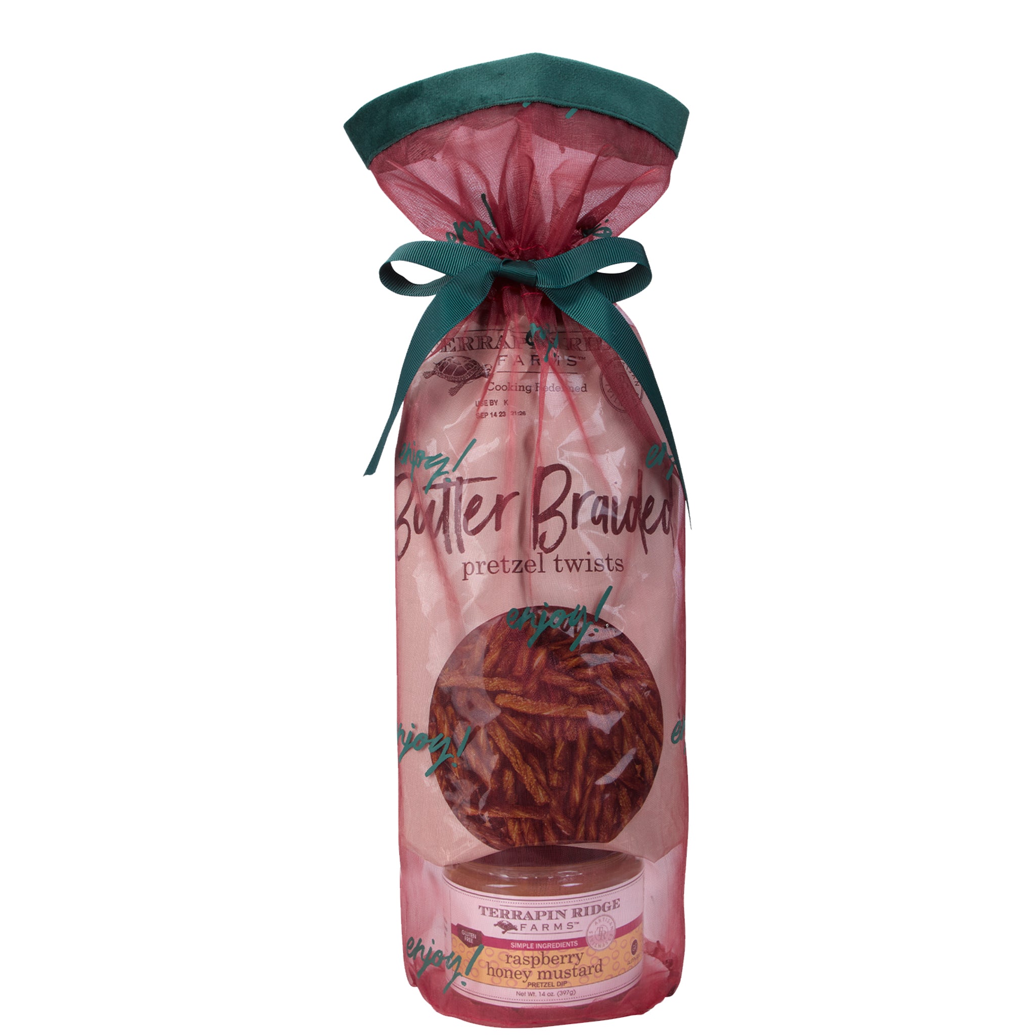 Holiday Grab N Go Gift Bag with Raspberry Honey Mustard and pretzels