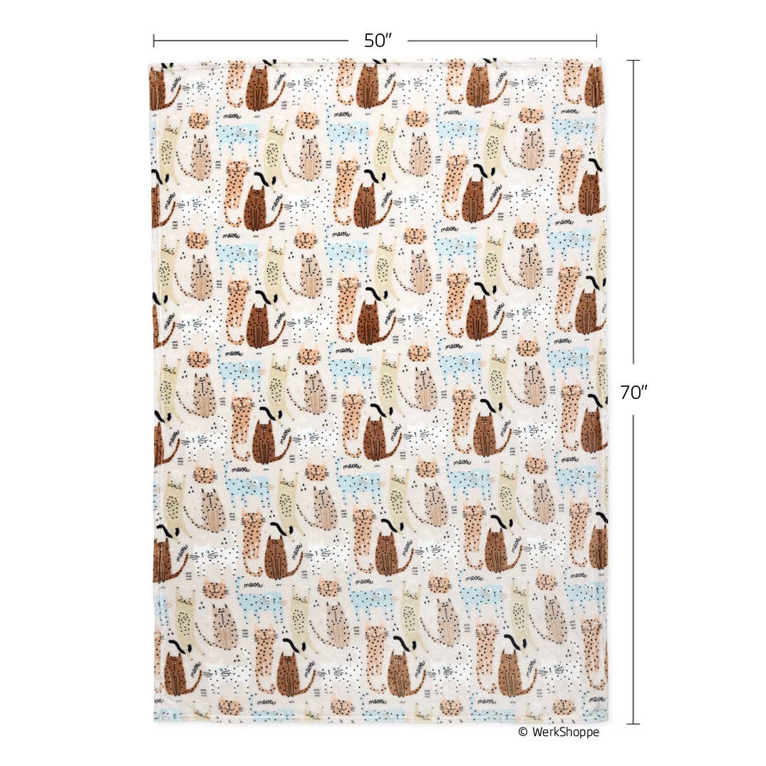 Cats Meow illustrated cat print fleece throw blanket, view 3