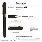 Monaco soft-touch ballpoint pen in black with gold glitter, detail view