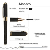 Monaco soft-touch ballpoint pen in black with gold glitter, detail view