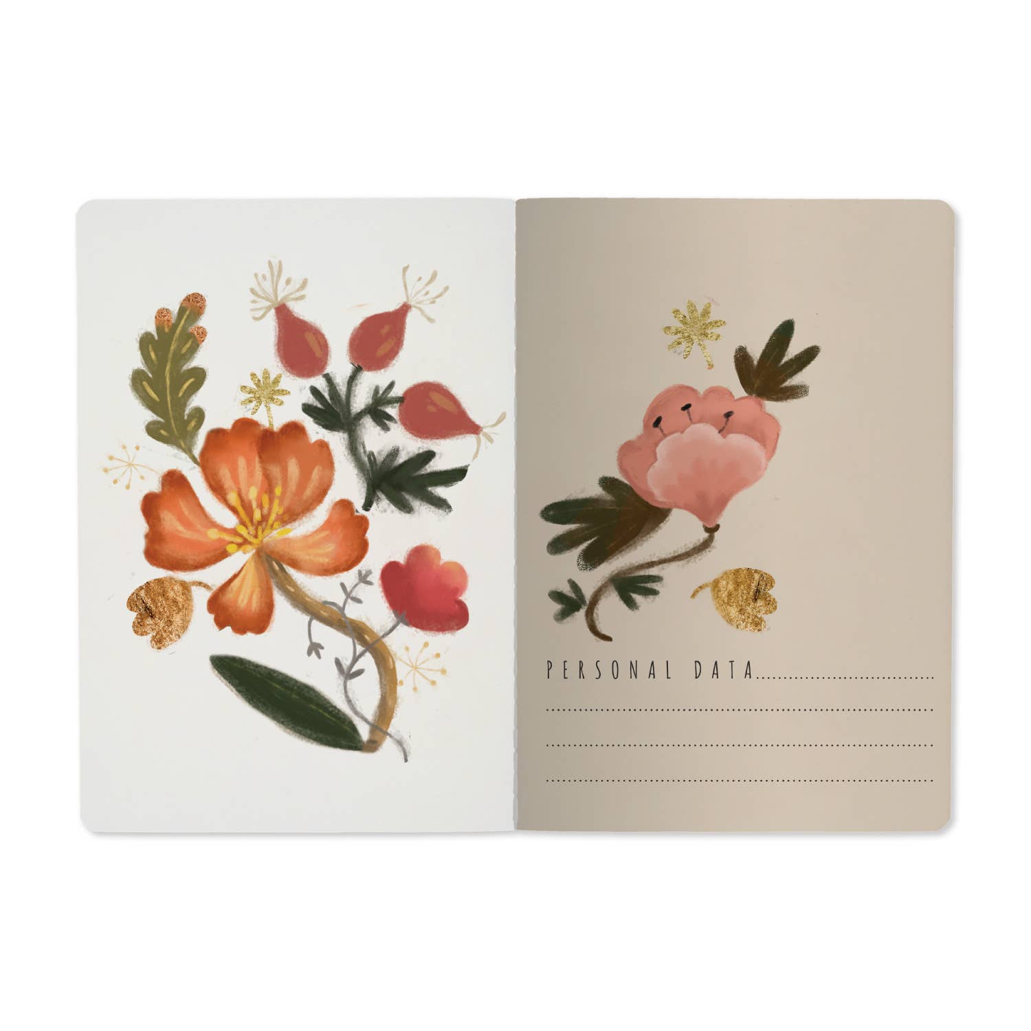 A5 soft-touch notebook with an all-over floral cover design, detail view