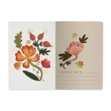 A5 soft-touch notebook with an all-over floral cover design, detail view